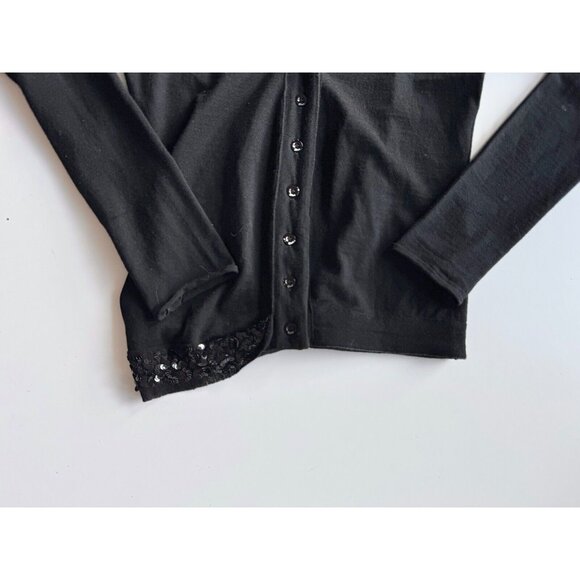 Vintage 90's CHRISTIAN DIOR Black Wool Knit Sequin Trim V-Neck Sweater, Size 6 - Picture 8 of 14